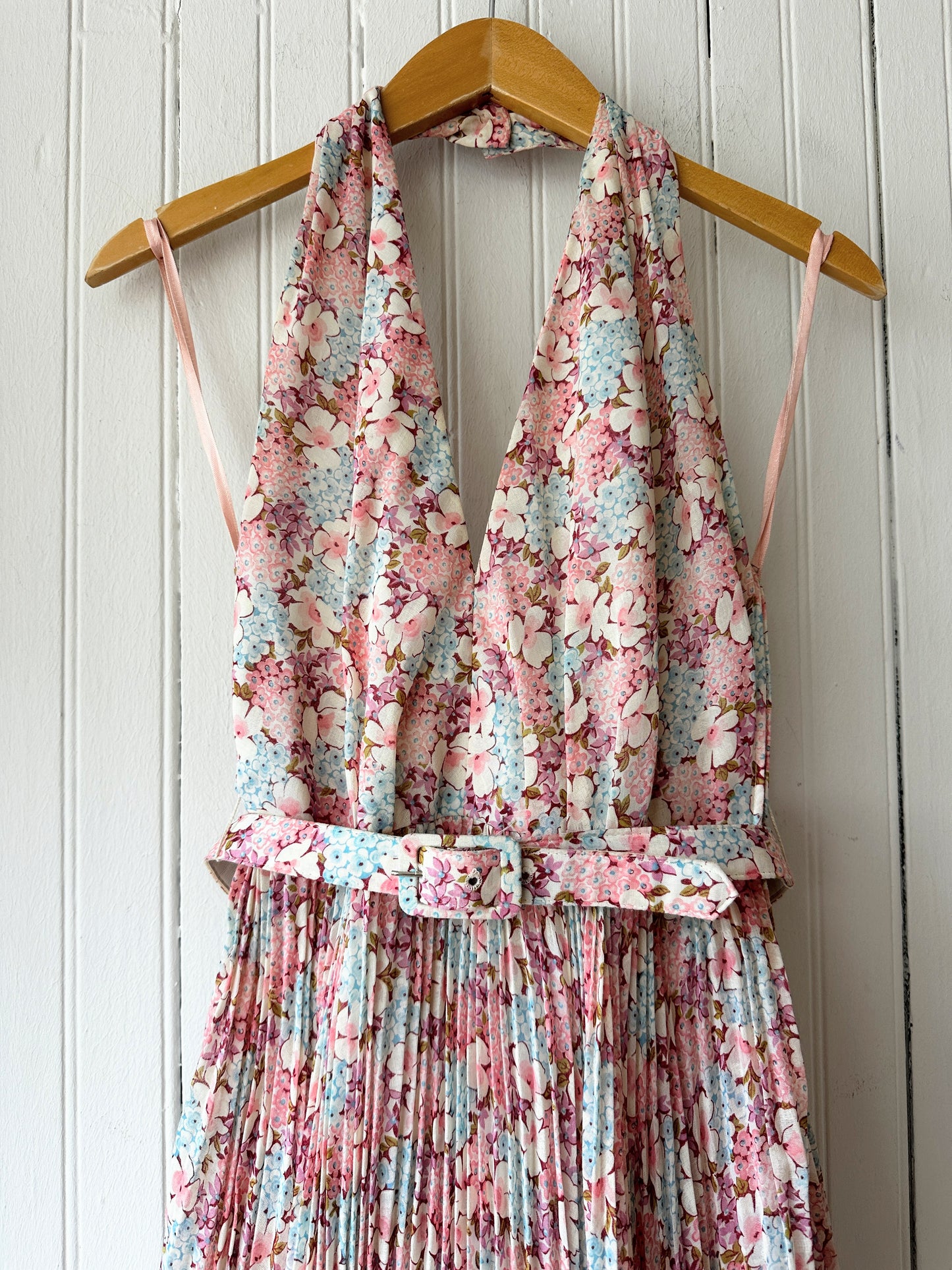 70’s Floral Halter Maxi Dress w/ Matching Shirt & Belt