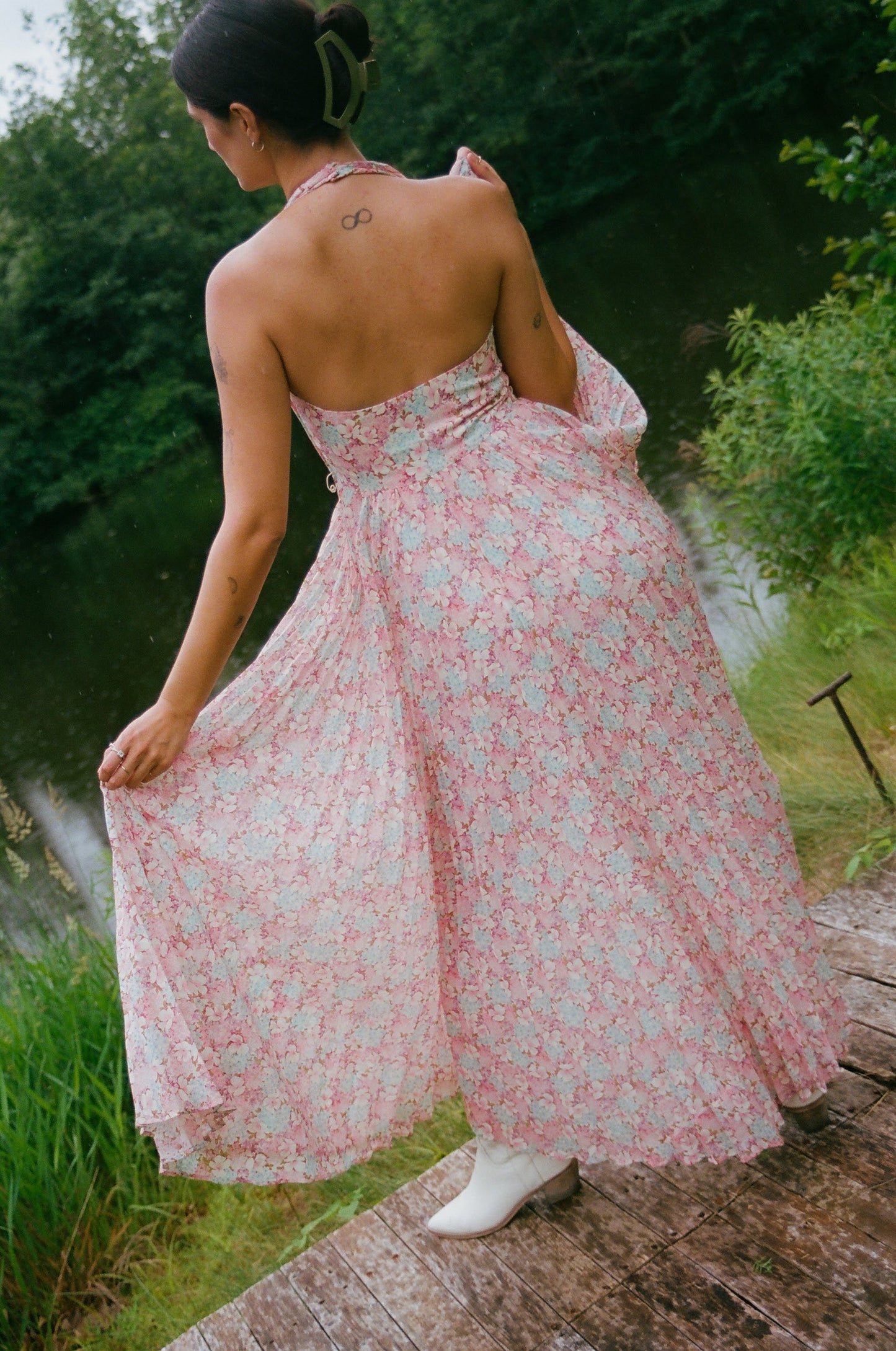 70’s Floral Halter Maxi Dress w/ Matching Shirt & Belt