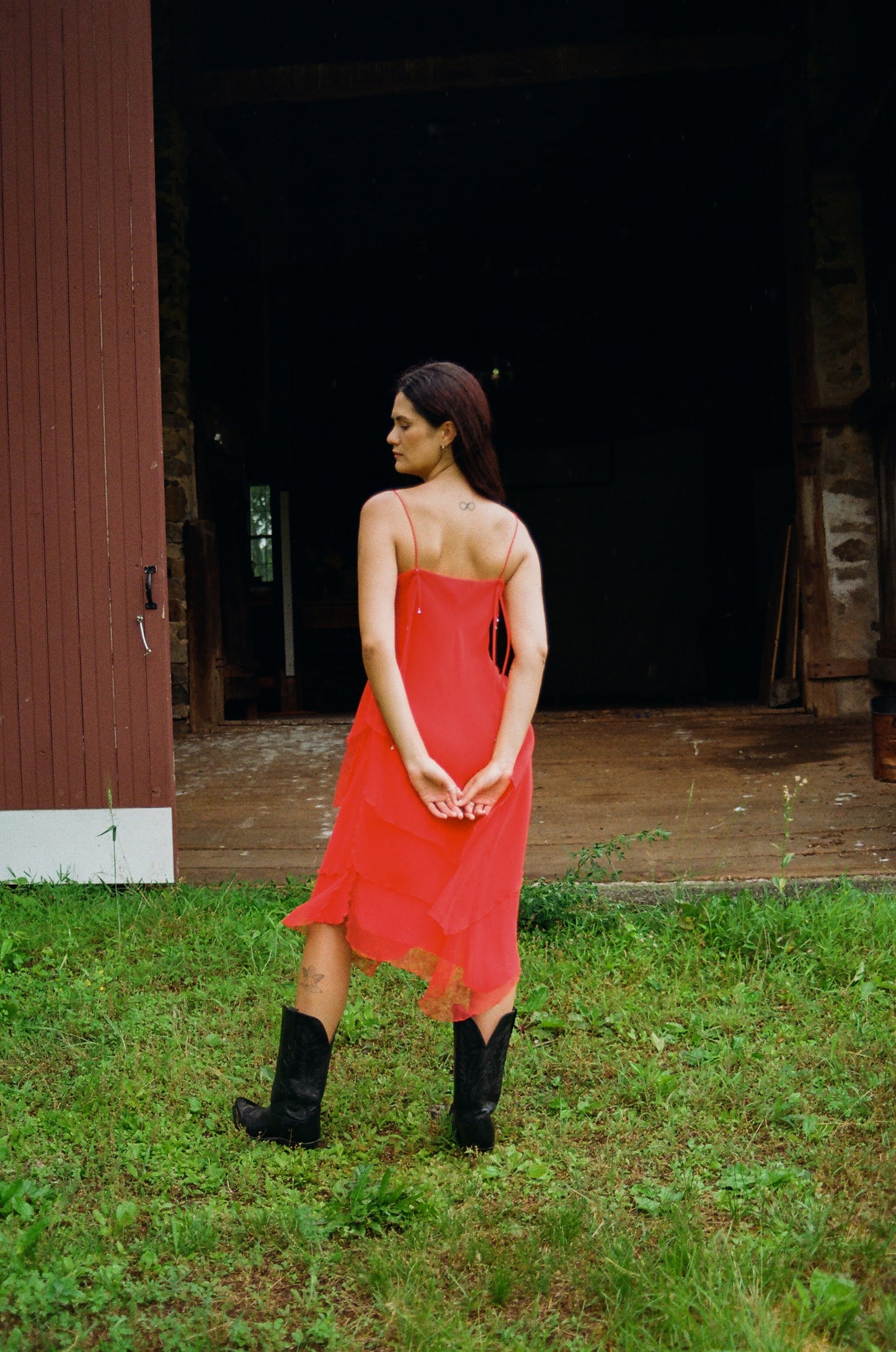 Stunning Red Silk Layered Dress