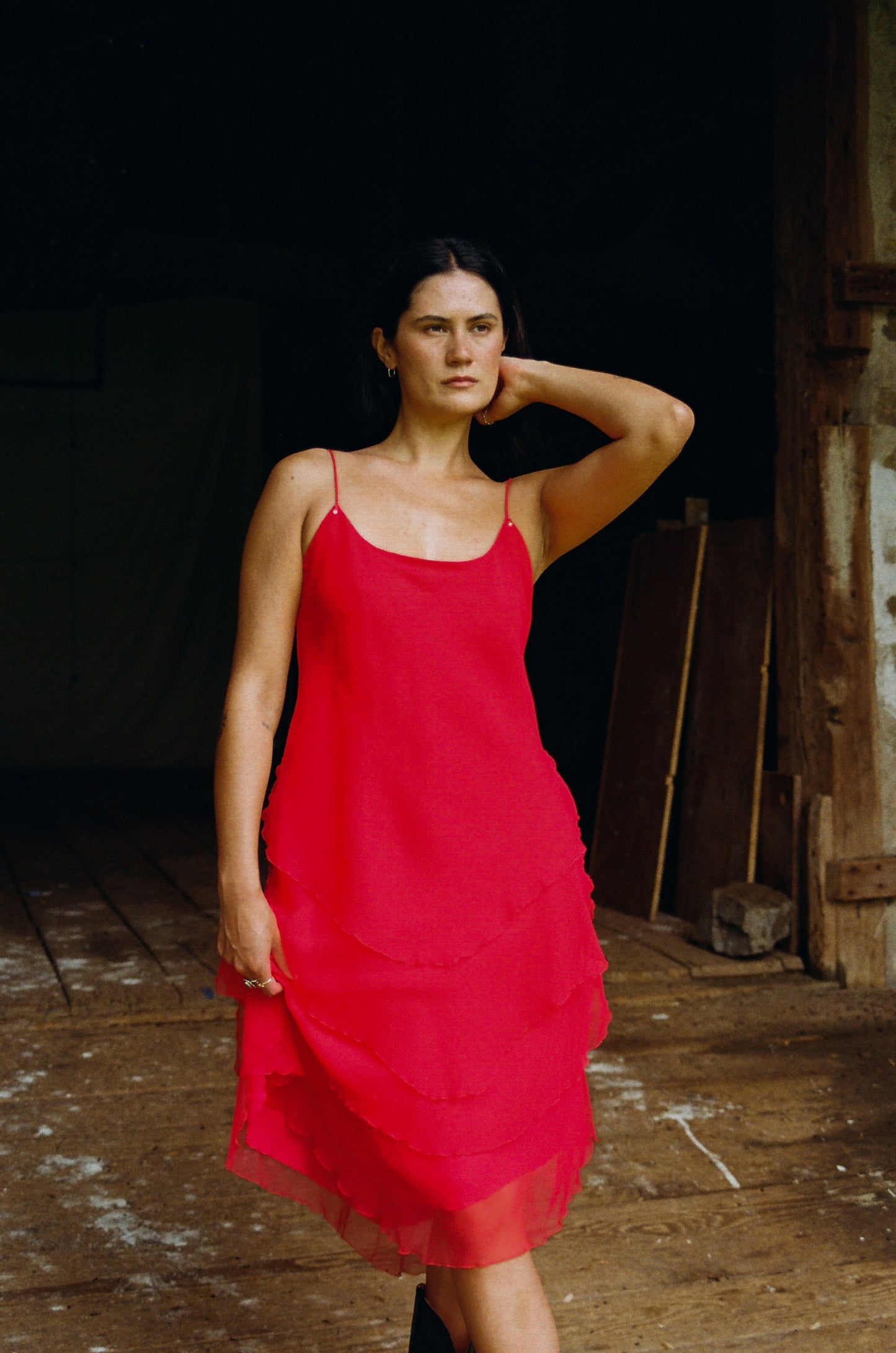 Stunning Red Silk Layered Dress