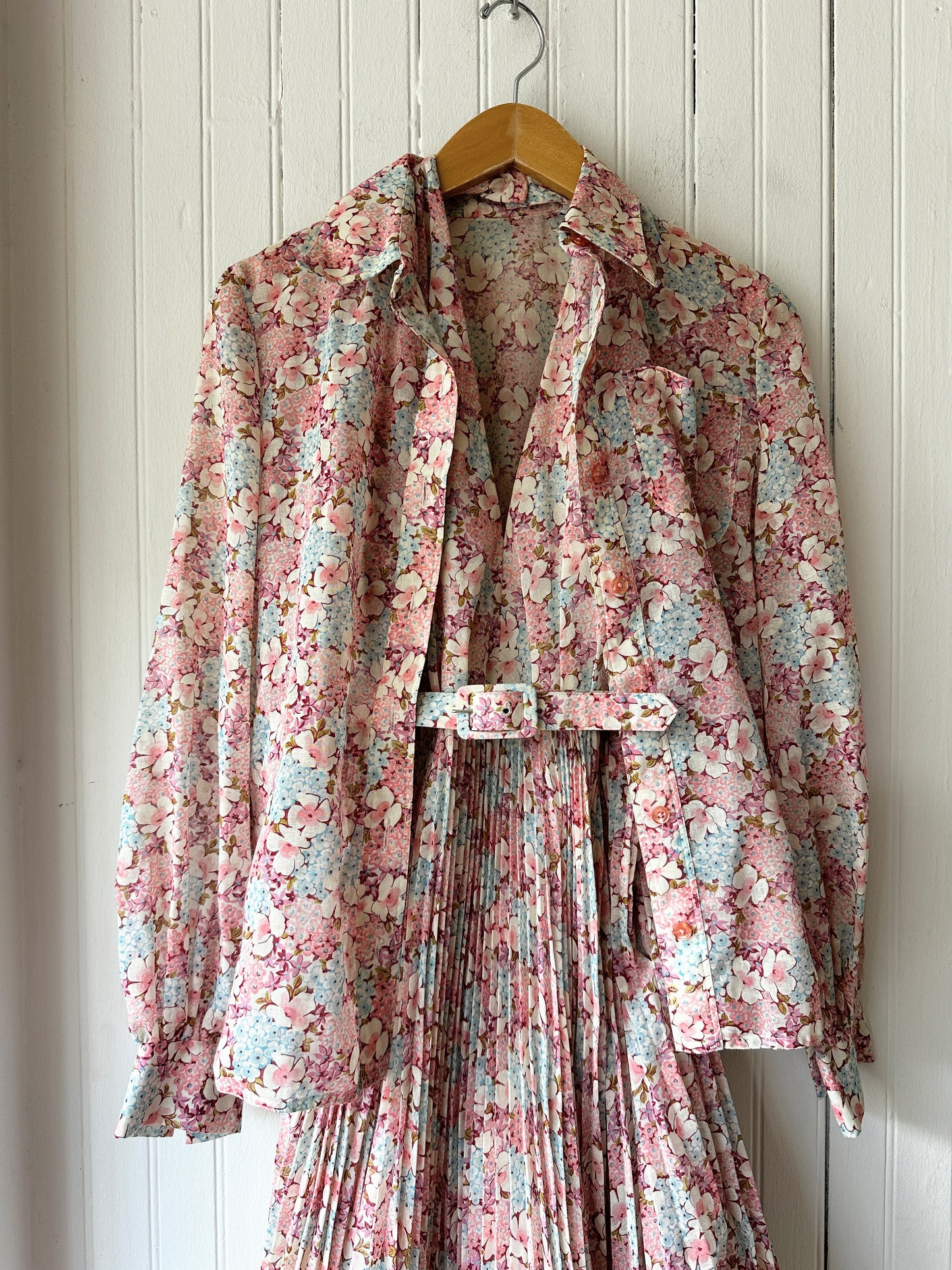 70’s Floral Halter Maxi Dress w/ Matching Shirt & Belt