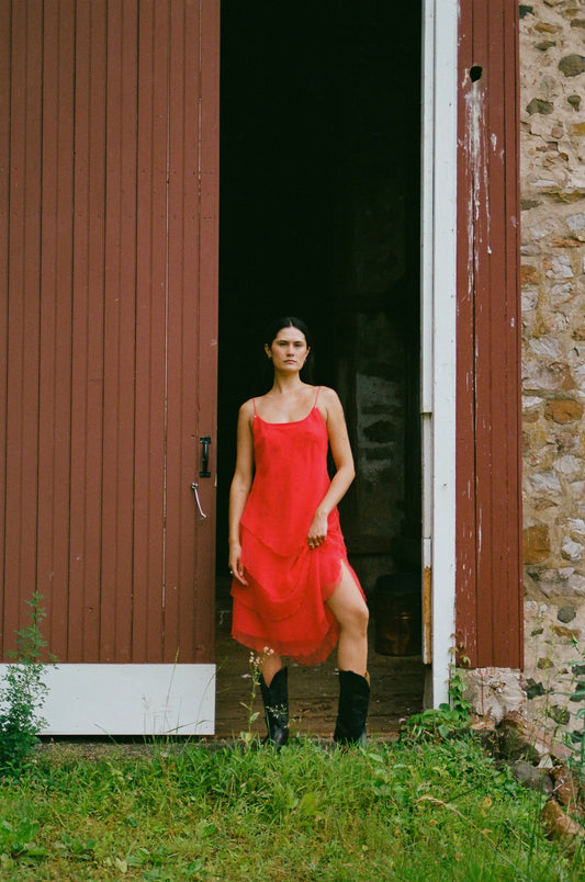 Stunning Red Silk Layered Dress